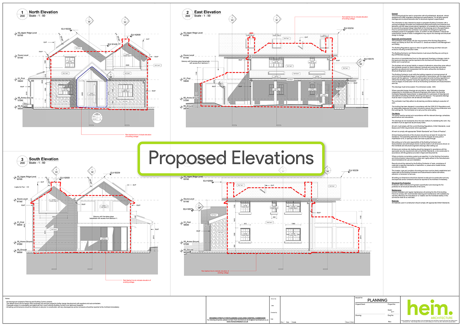 Proposed architectural elevation drawings for The Cottage new build home.