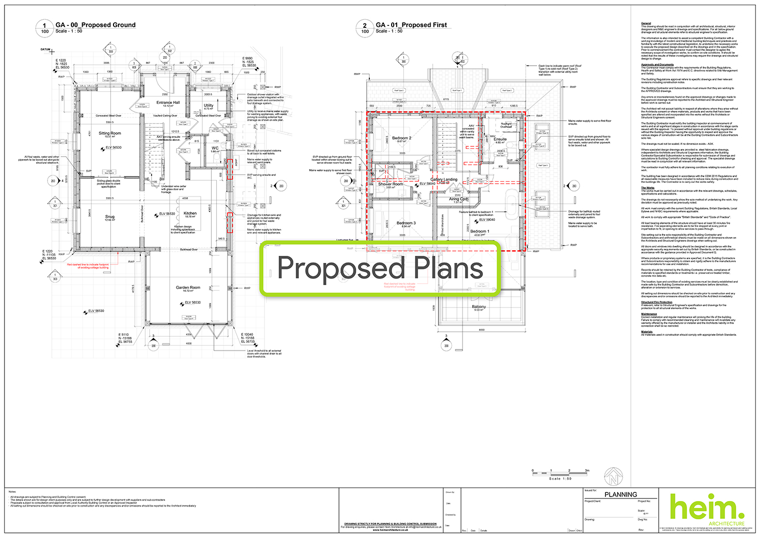Proposed architectural floor plans for The Cottage new build home.