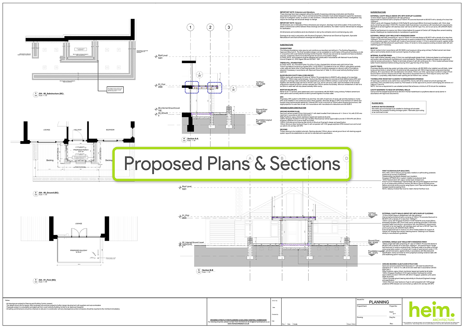 Proposed architectural plans and sections for Southbourne Coast ground floor extension.