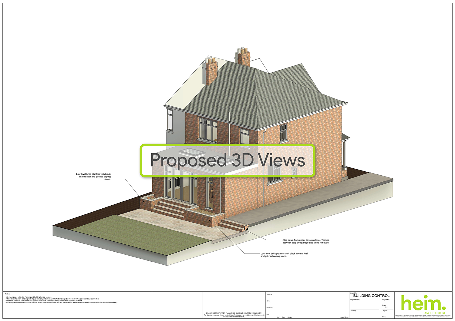 3D architectural visualisation showing proposed single storey extension and site layout for Southampton home.