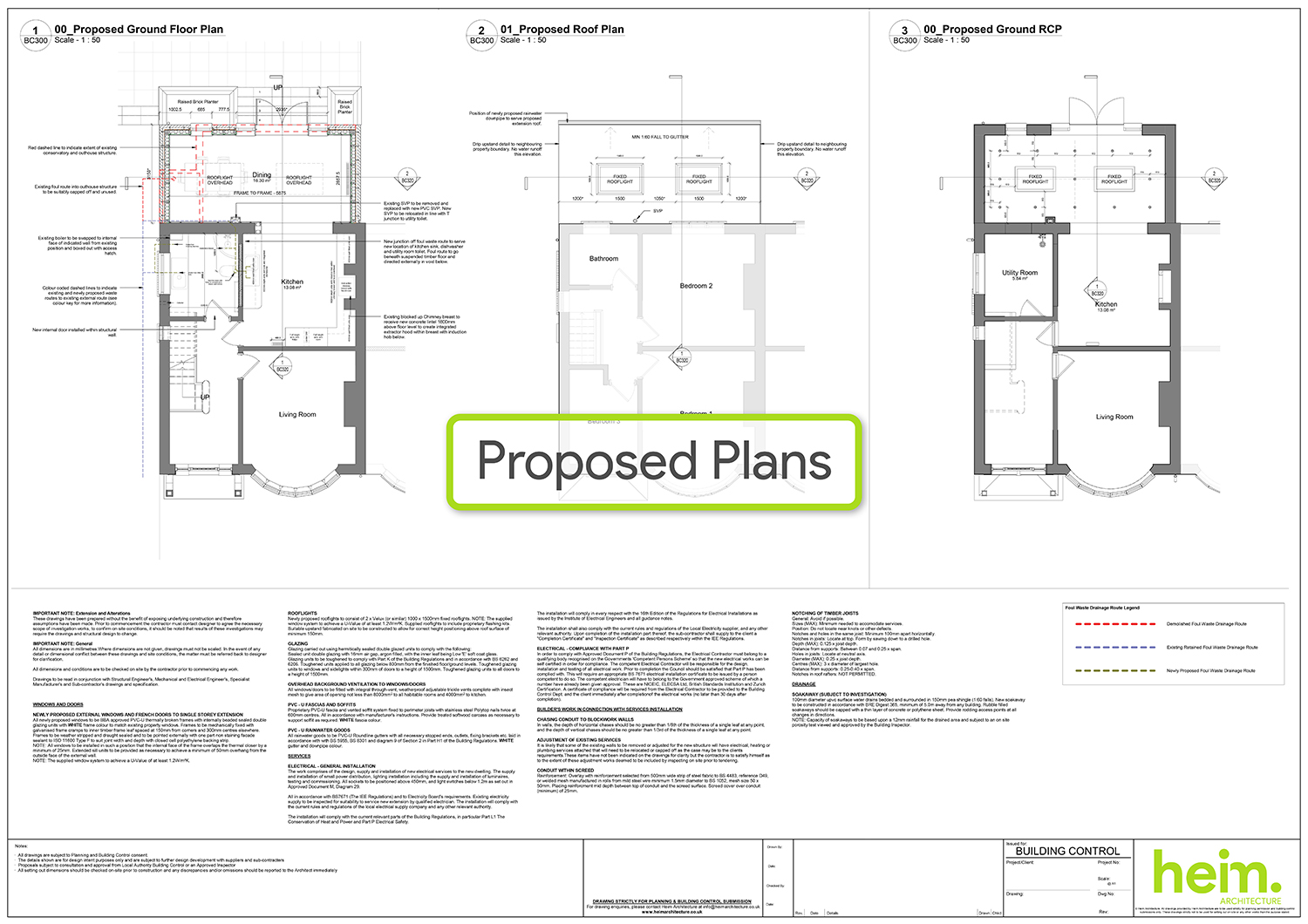 Proposed architectural floor plans showing internal alterations and extension at Southampton property.