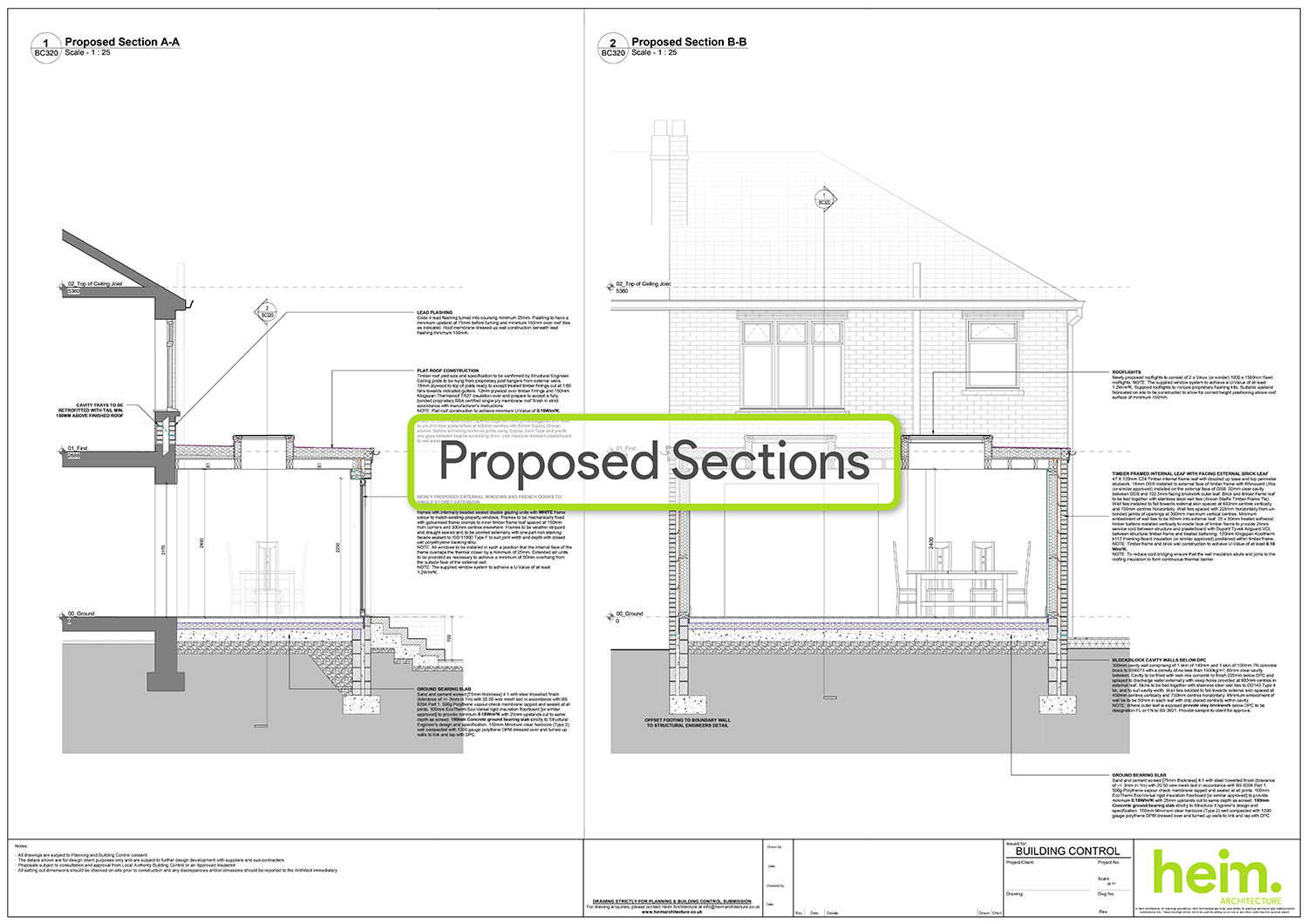 Proposed sectional architectural drawings of Brownlow Gardens Southampton extension project.