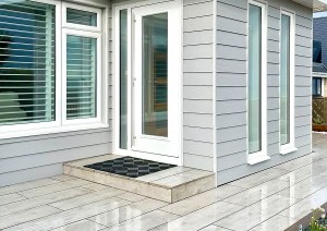 Close-up of new timber clad porch extension at the Southbourne Coast home.