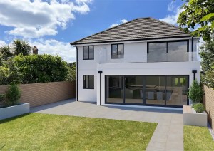 Rear garden view of the completed ground floor extension at Newstead Road, Dorset.