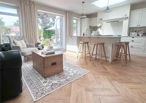 Open-plan kitchen and living room created through ground floor extension in Bournemouth.