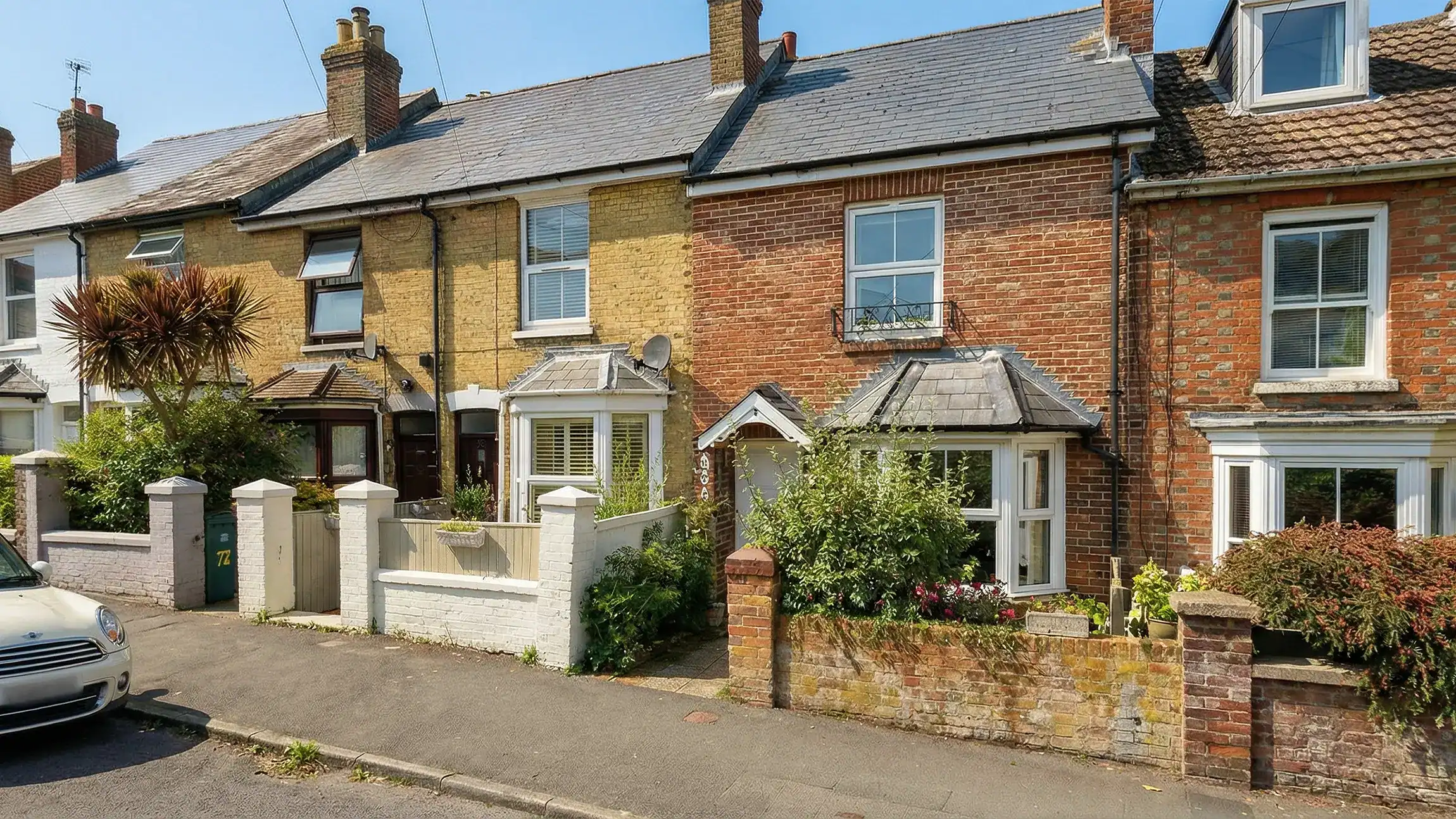 Street view of Victorian terrace houses in Cowes, Isle of Wight.
