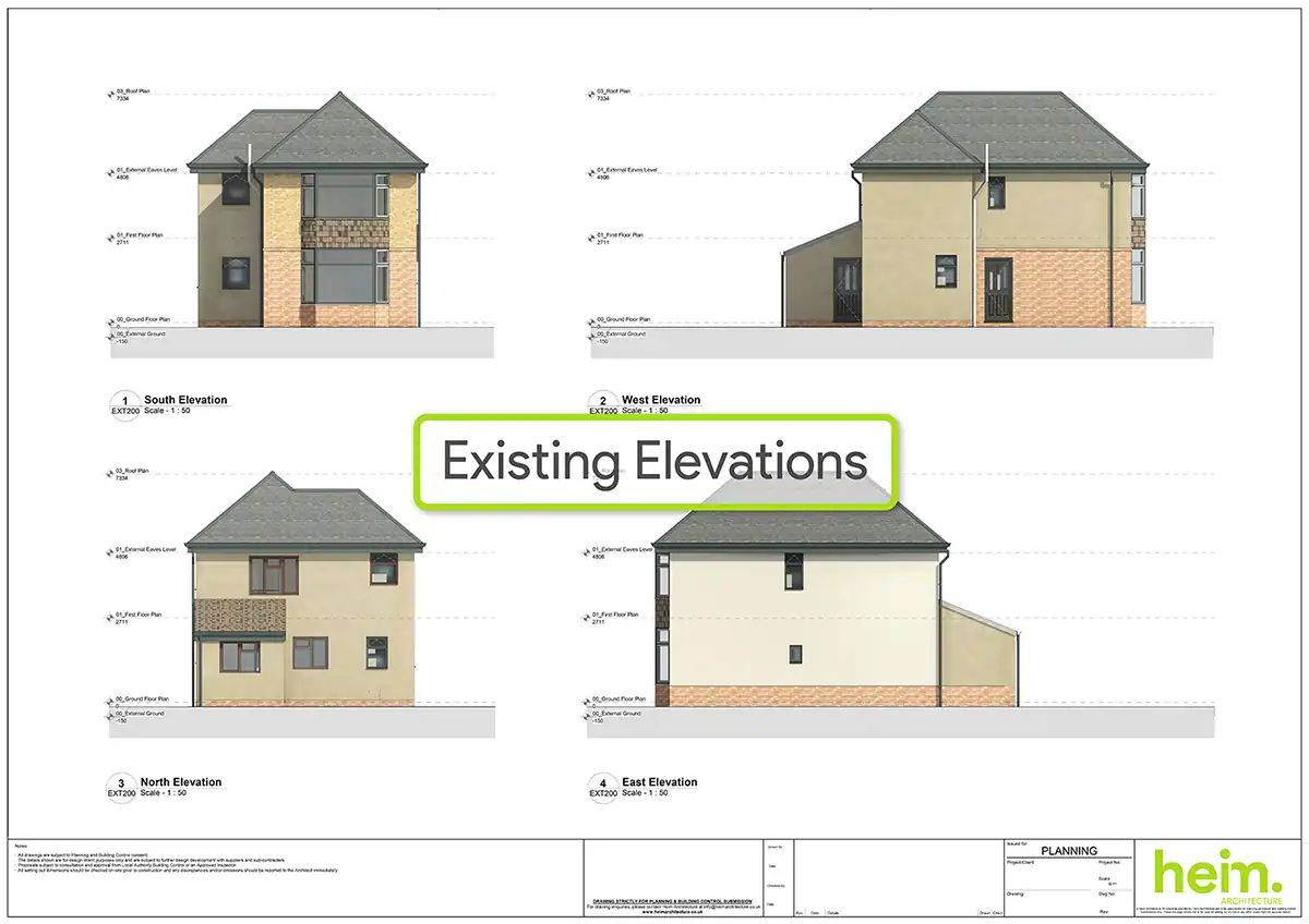 Existing house elevations before two storey extension in Seaview Hampshire by Heim Architecture.