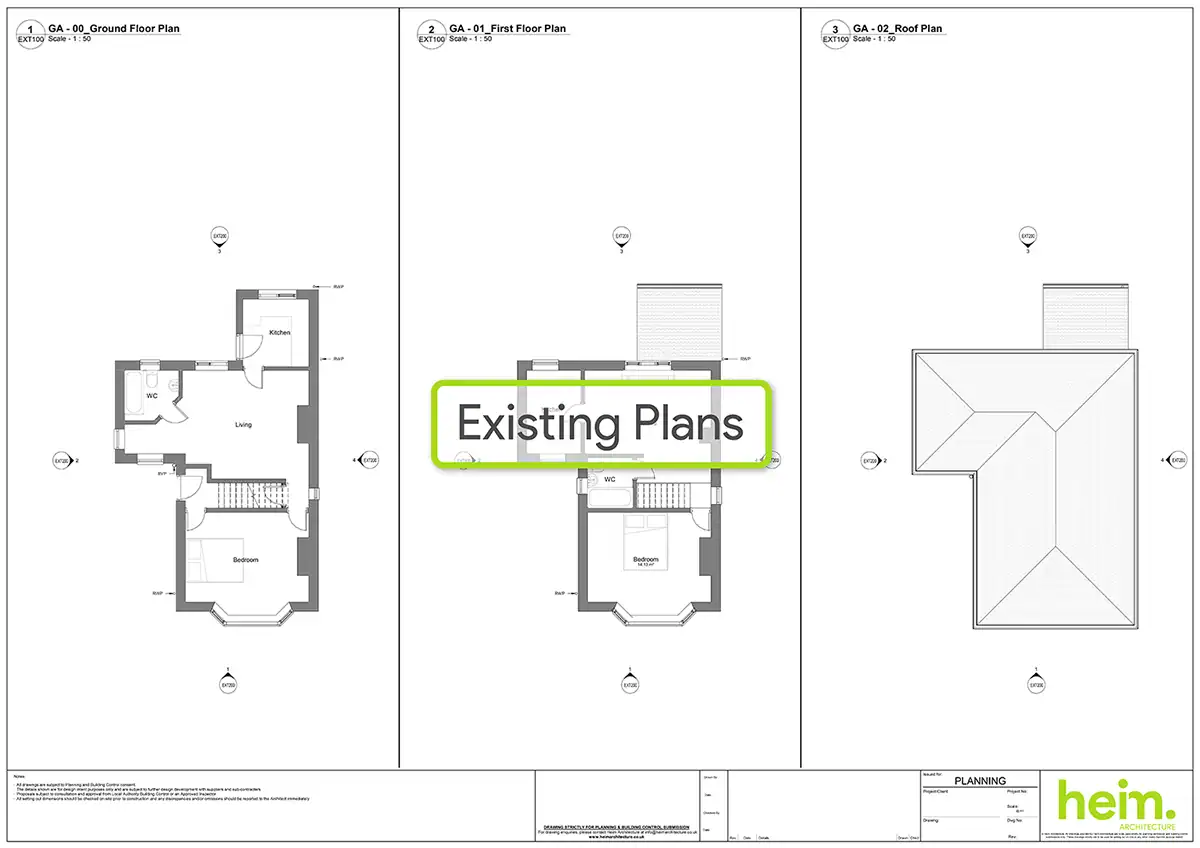 Existing floor plans of house before extension in Seaview Hampshire prepared by Heim Architecture.