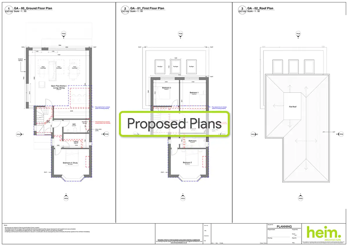 Proposed floor plans for two storey extension in Seaview Hampshire by Heim Architecture.
