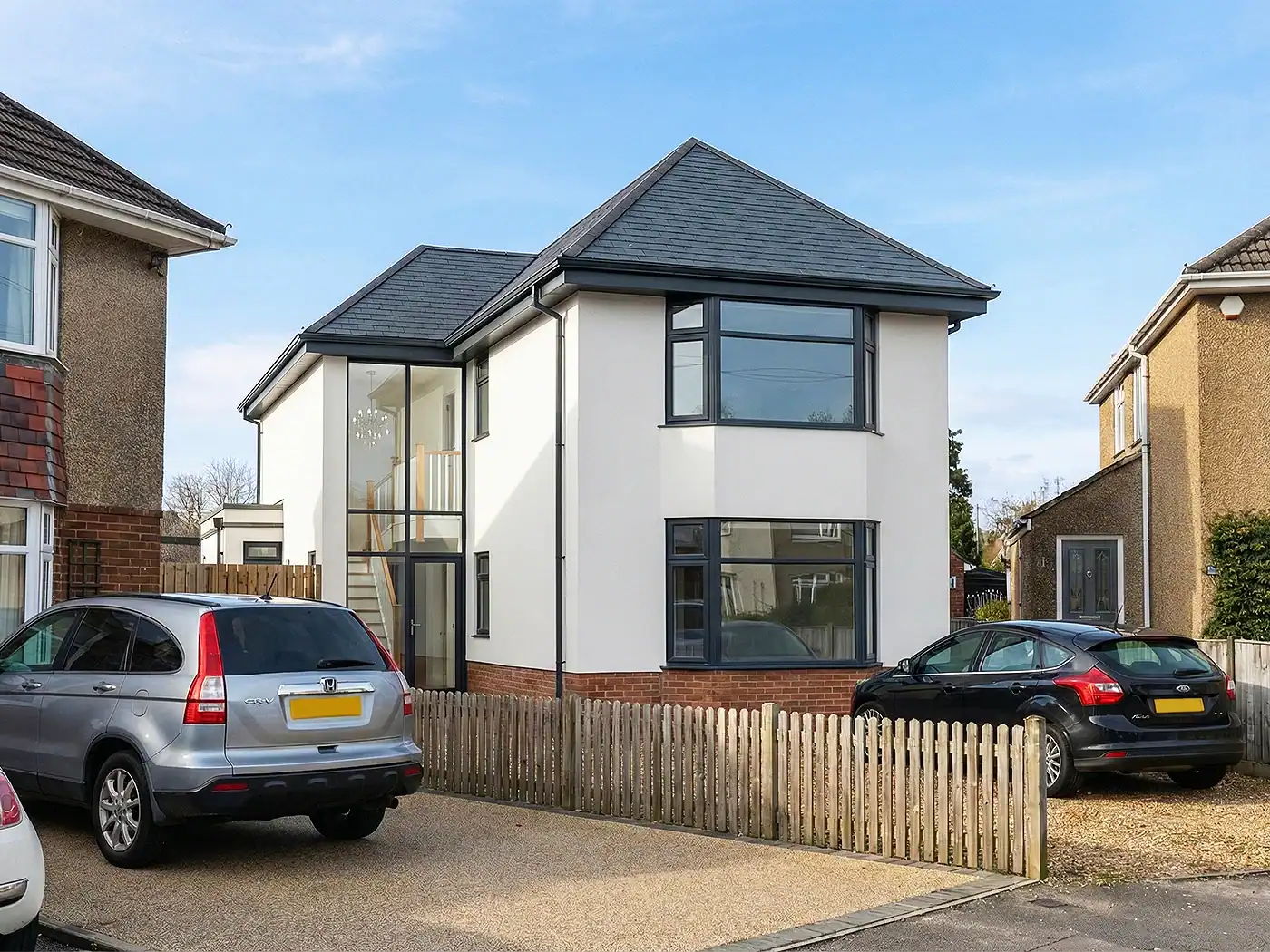 Completed two storey house extension in Seaview Hampshire by Heim Architecture front elevation.